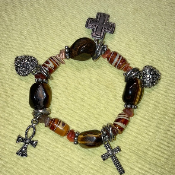 Jewelry - CHRISTIAN BRACELET, ST stretch W/ shades of brown,3 crosses, 2 hearts $15